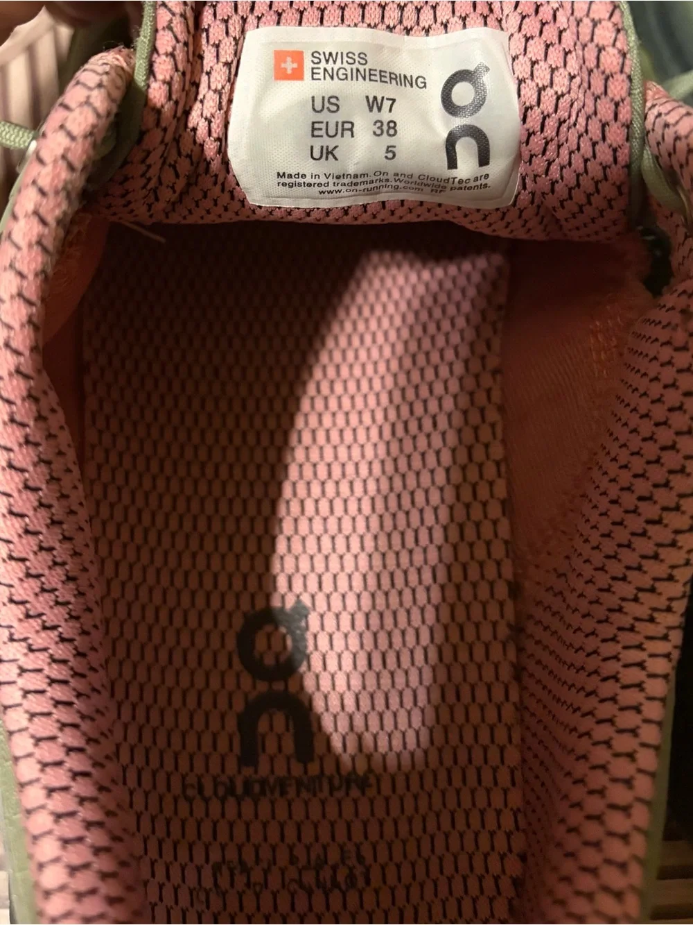On Cloudventure 3.0 Women's Olive Green Trail Runners with Pink Interior